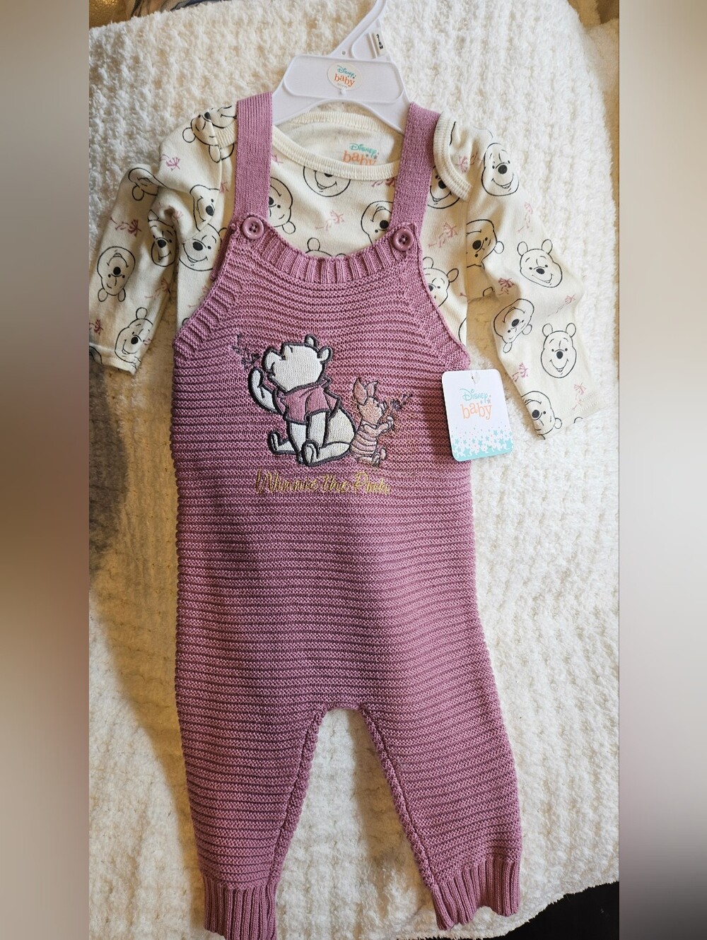 Disney Baby Winnie the Pooh Pink Knit Overalls & Bodysuit Set 2PC NWT  3-6M